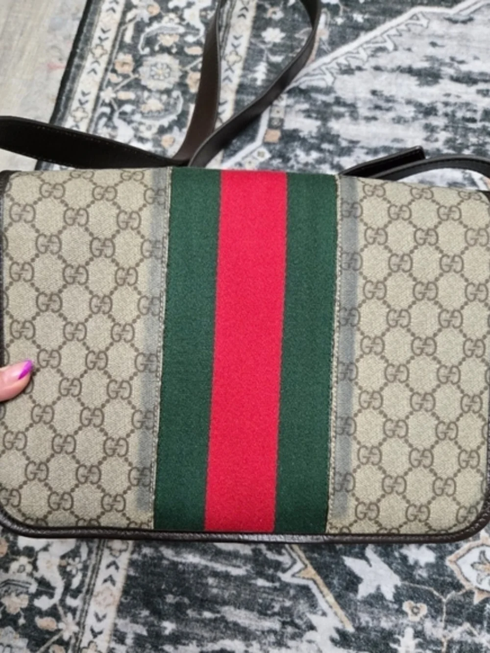 Gucci Brown Monogram Canvas Messenger Bag with Sherryline